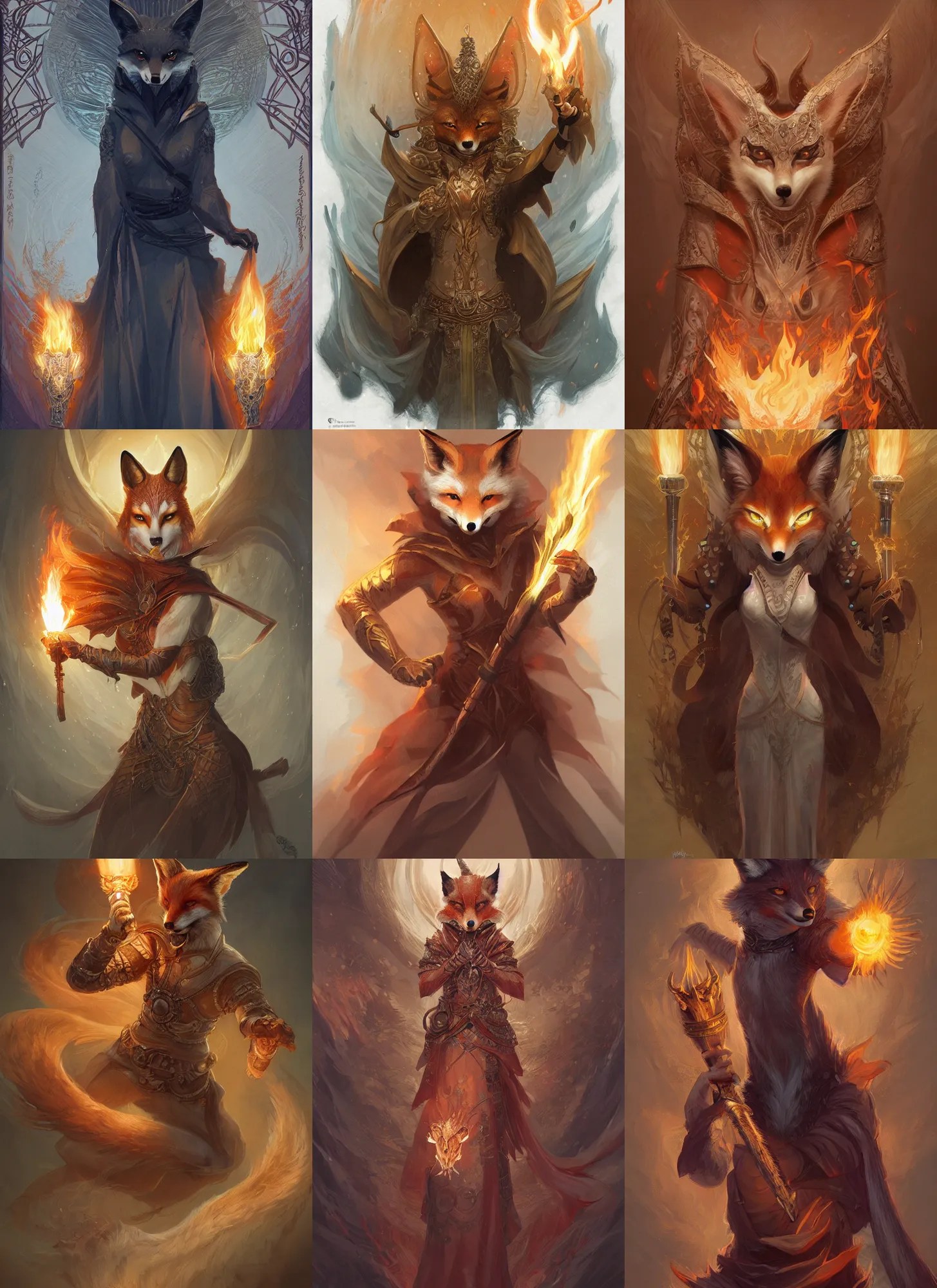 mtg, kitsune holding torch, fox head, intricate, Stable Diffusion