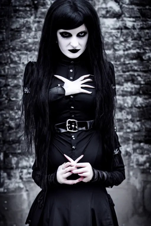 goth girl in a gothic uniform shyly showing on the Stable Diffusion
