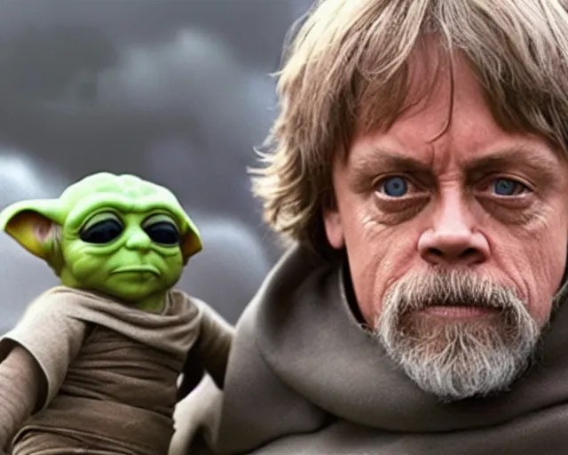 Mark Hamill as Luke Skywalker with 10,100 adoring Baby Stable