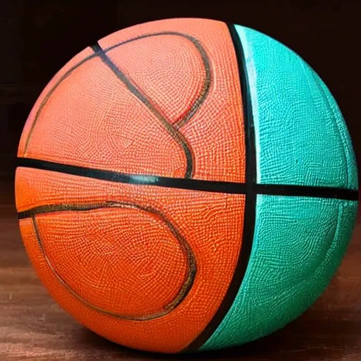 a basketball made out of colorful glazed terracotta on Stable