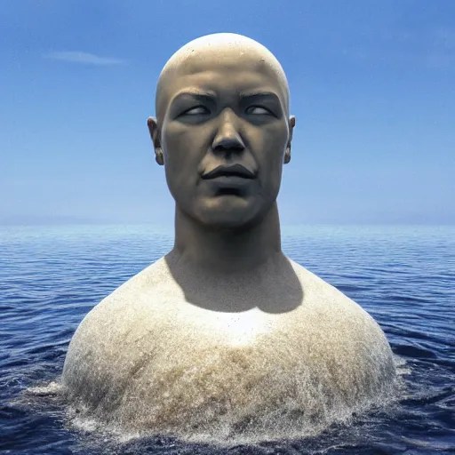 a giant sculpture of a human head on the ocean, made Stable Diffusion