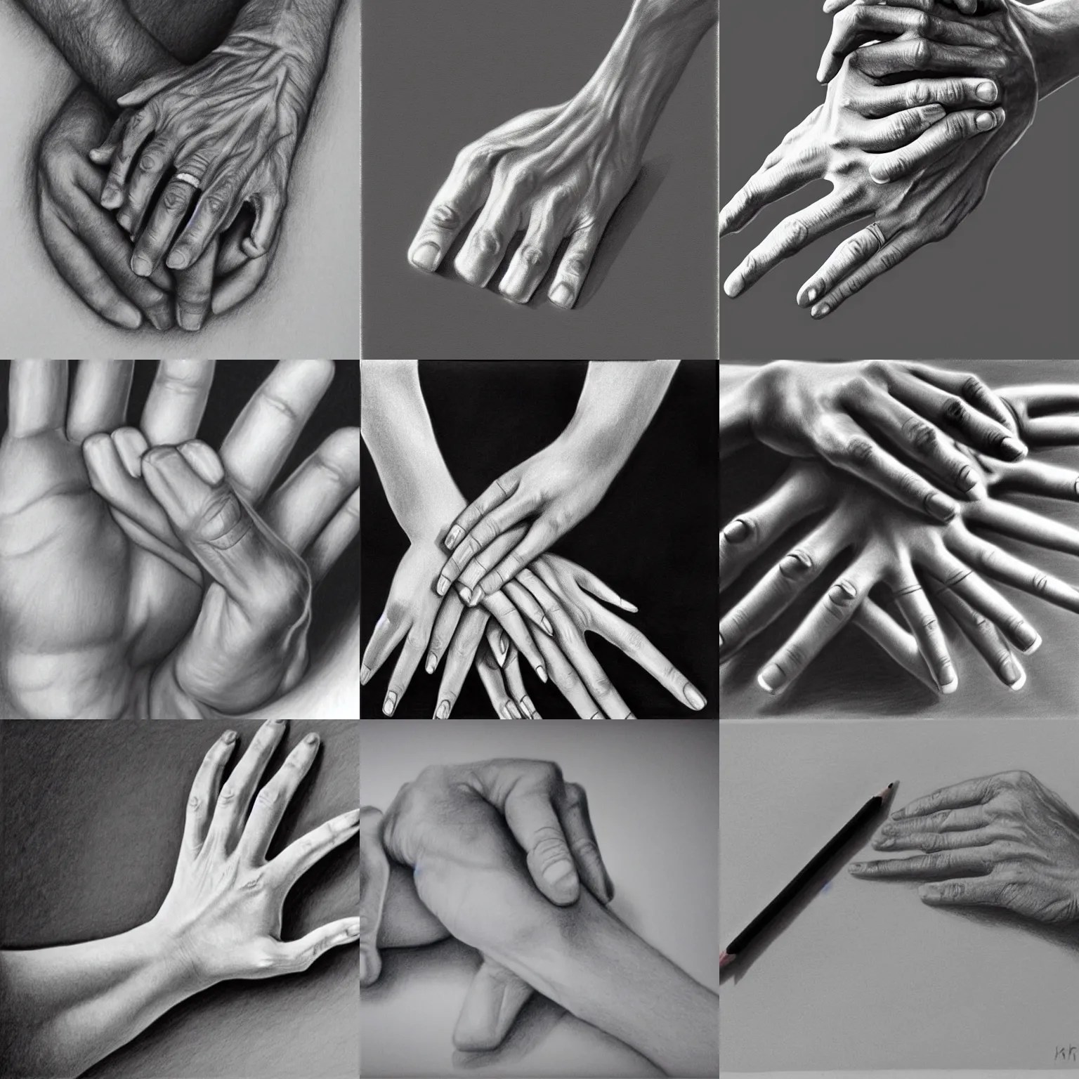 hyper realistic pencil drawing of hands Stable Diffusion