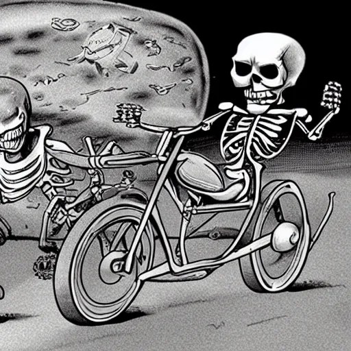 a skeleton driving a motor cycle on venus, cartoon, Stable Diffusion