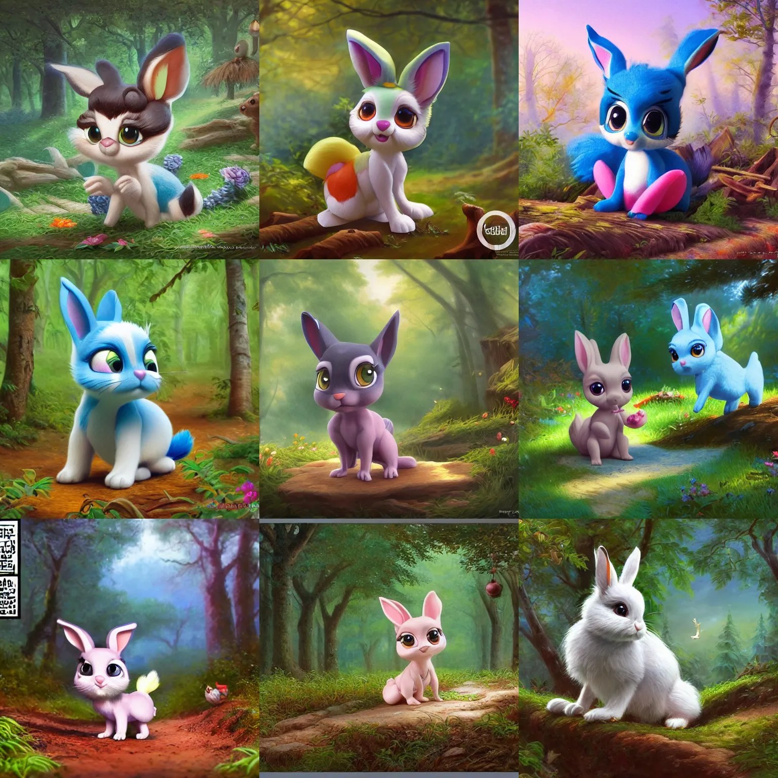 3 d littlest pet shop rabbit and a bird in a forest, Stable Diffusion