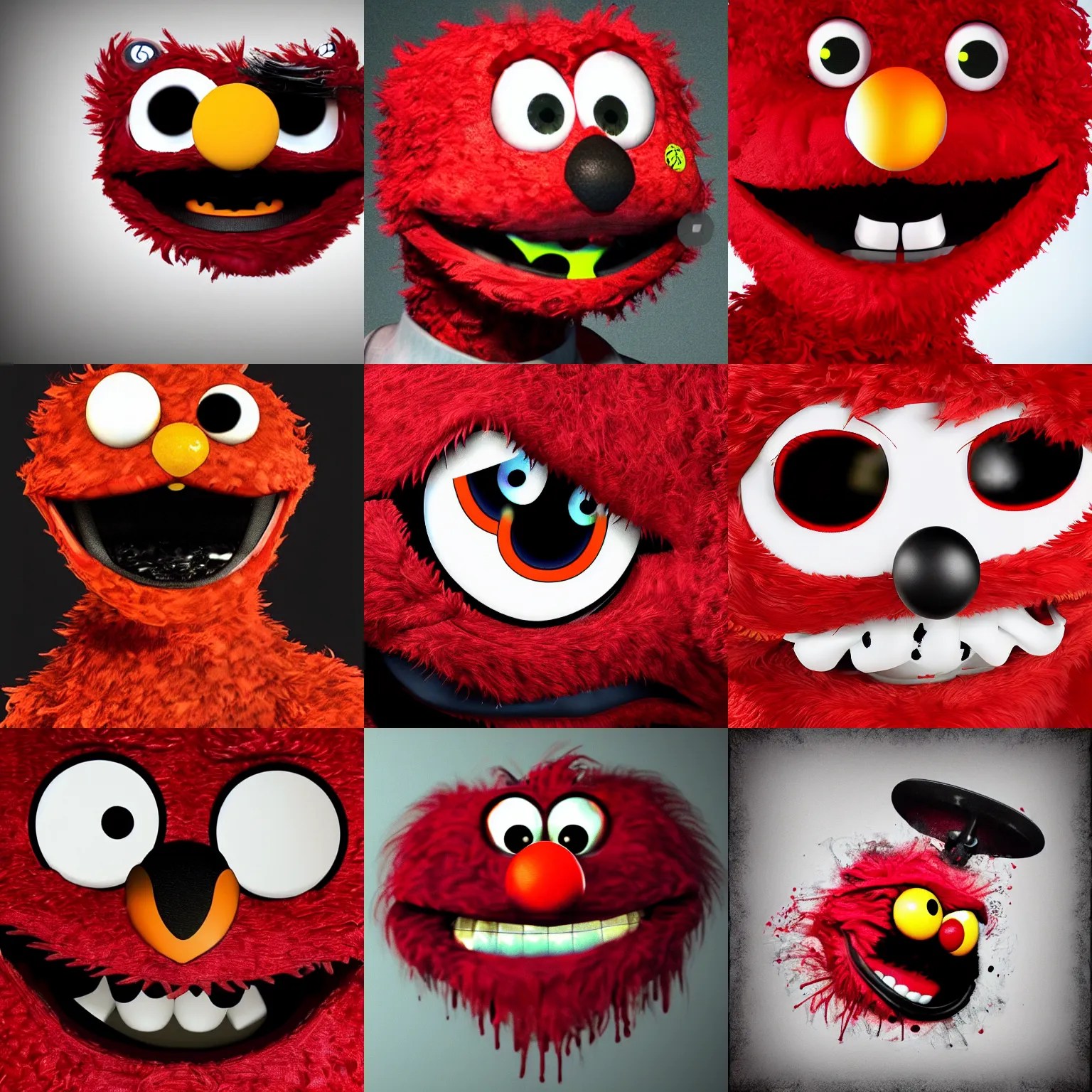 realistic elmo with bloody teeth, elmo has bloodshot Stable Diffusion