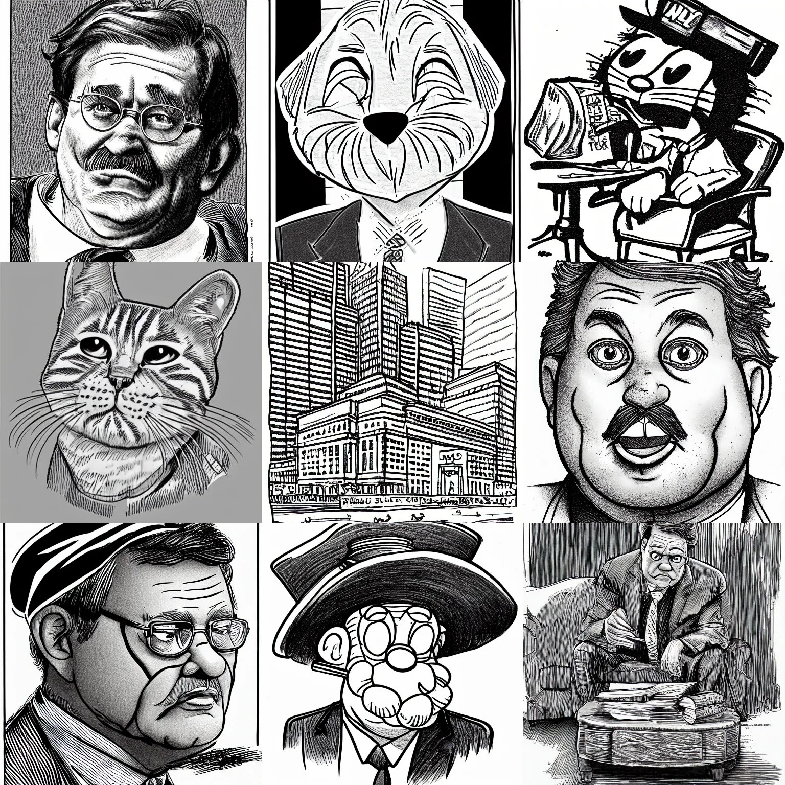 garfield wall street journal hedcut stippl drawing Stable Diffusion