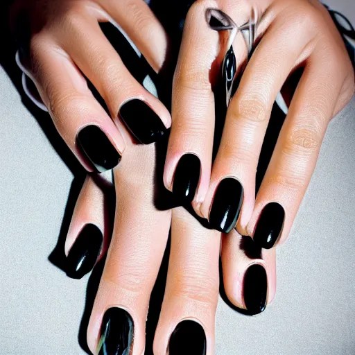 photo of a human hand with black painted nails and a Stable Diffusion OpenArt