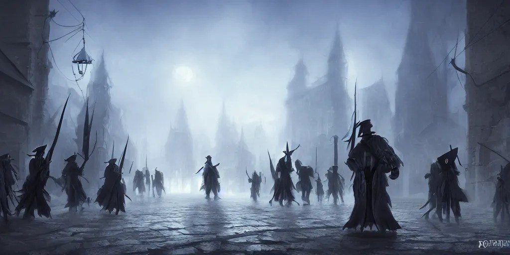 Doskvol street, Blades in the Dark, bluecoats patrol, Stable Diffusion