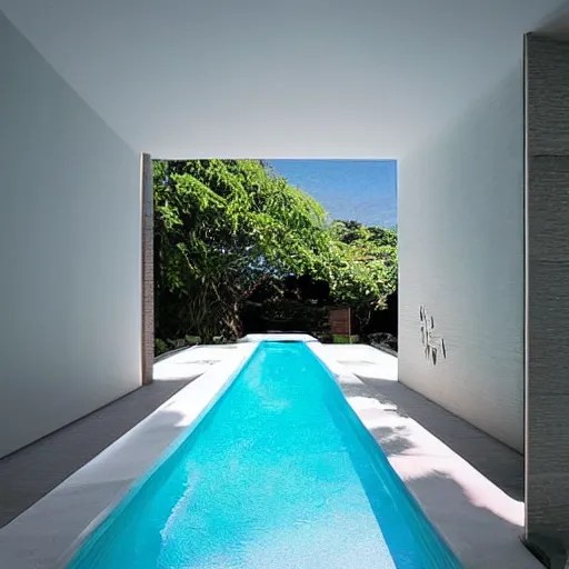 “Dream Pool in rooms of white ceramic tile, sunlight Stable Diffusion
