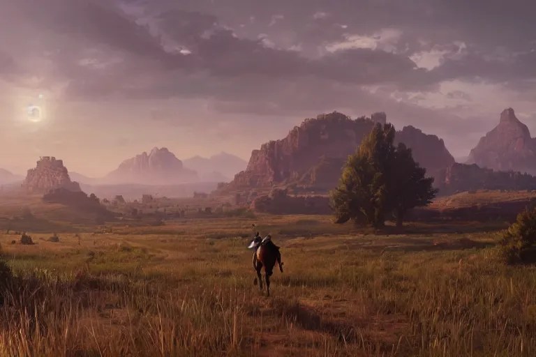 a vast serene landscape based on red dead redemption Stable Diffusion