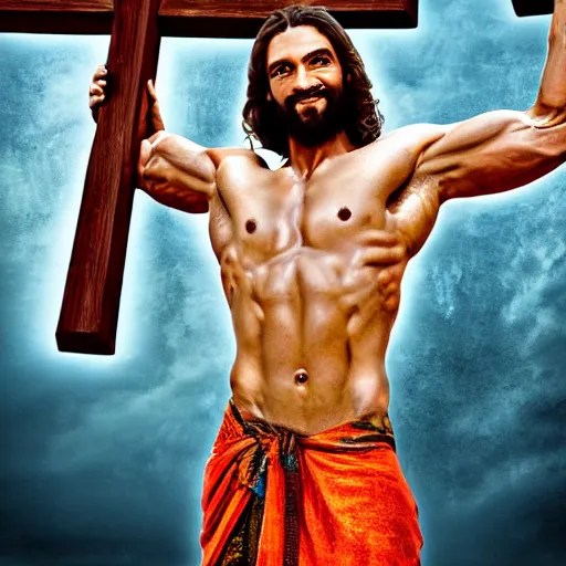 bodybuilder jesus christ carrying the cross, high Stable Diffusion