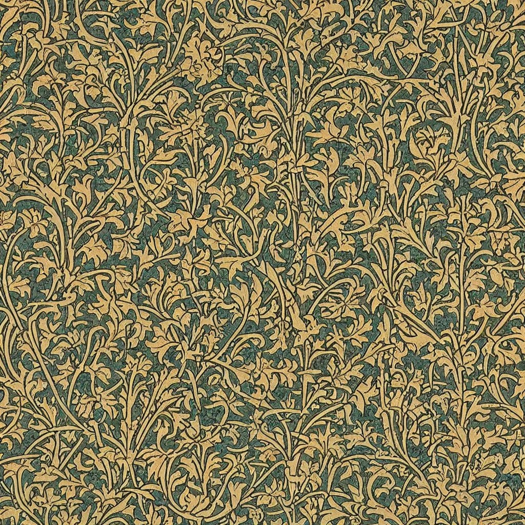 a medieval tudor wallpaper design by william morris Stable Diffusion