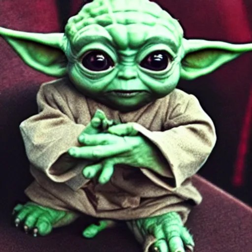 yoda wearing a tutu sitting in a high chair at a table Stable