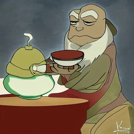 Uncle iroh drinking tea with master oogway, digital Stable Diffusion