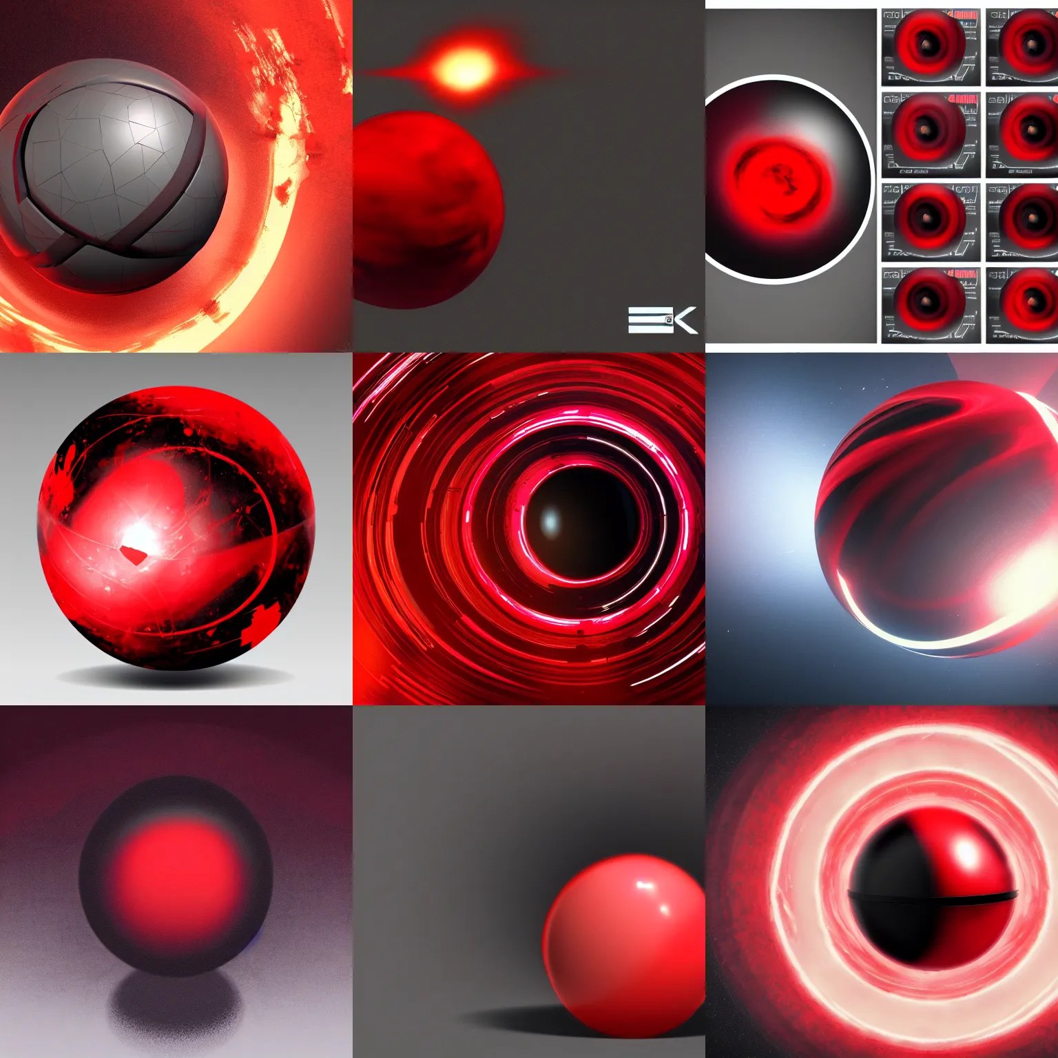 red sphere with black swirl color in the middle, Stable Diffusion