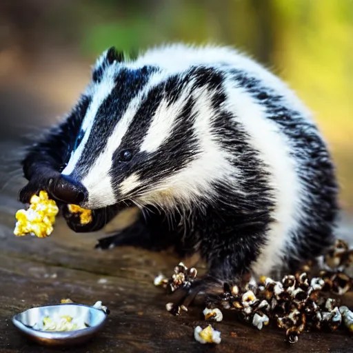 badger eating popcorn, professional photography Stable Diffusion