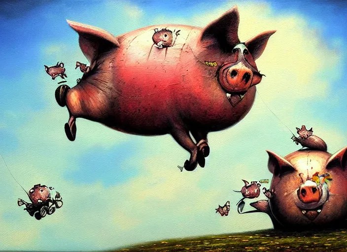 detailed oil painting of flying pigs by marc Stable