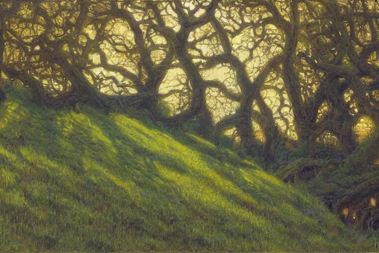 masterpiece painting of oak trees on a hillside Stable Diffusion
