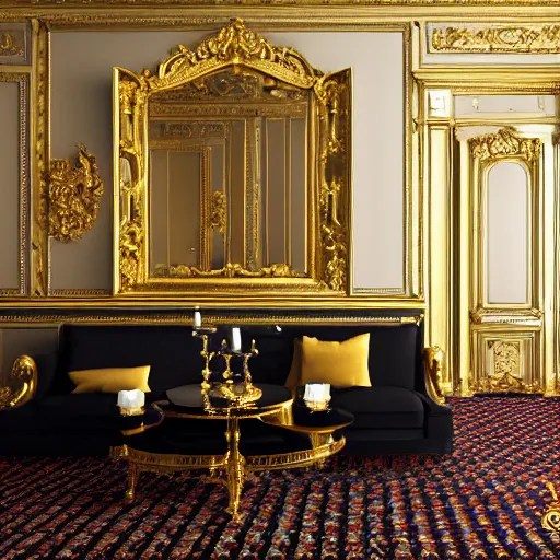 parisian interior, dark walls, gold accents, interior Stable
