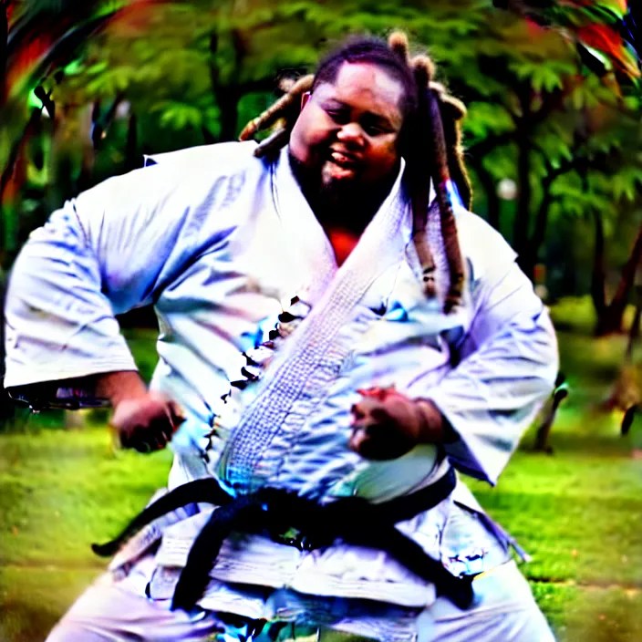 photo of an overweight black man with dreads wearing a Stable Diffusion