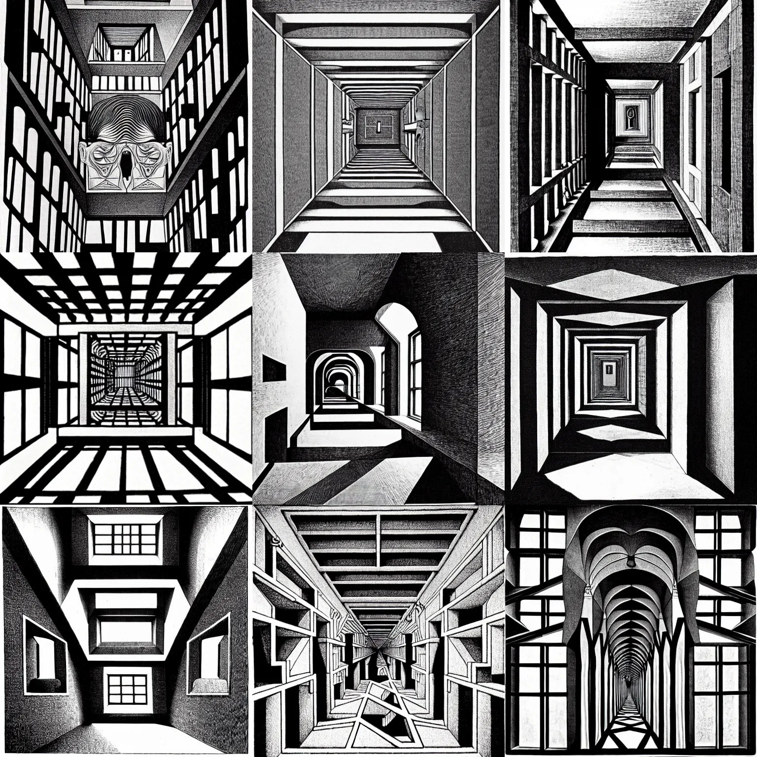 impossible room of interior of a head by m. c. escher Stable Diffusion