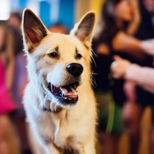 a dog sneaking up on someone at a disco Stable Diffusion OpenArt