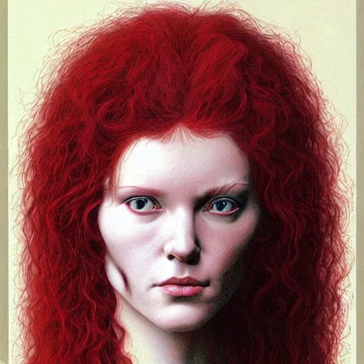 Redhaired woman with long curly red hair. Art by Stable Diffusion OpenArt