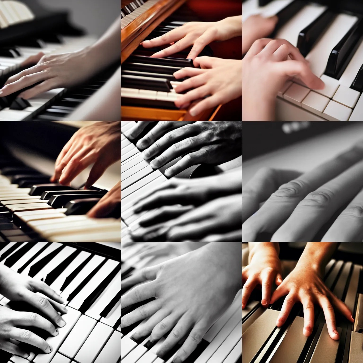 pianist hands playing piano, hands with long fingers. Stable Diffusion