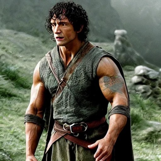 dwayne the rock johnson as frodo baggins in lord of Stable Diffusion