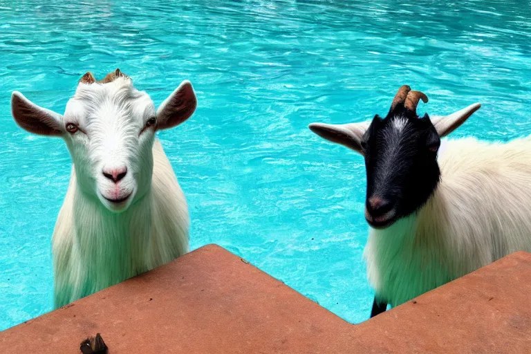 a goat swimming in the pool Stable Diffusion