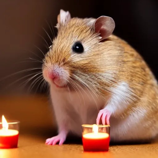 photo of a hamster, at night, candlelit restaurant Stable Diffusion