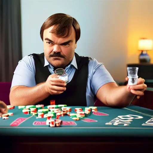 Jack Black playing blackjack while drinking Stable Diffusion
