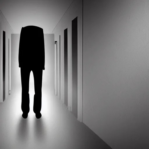 Anxiety Inducing Backrooms, creepy black figure Stable Diffusion