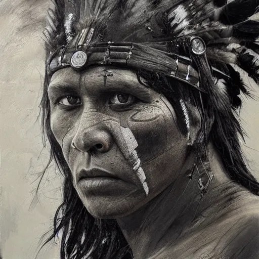 A Native American warrior, war paint, realistic, Stable Diffusion