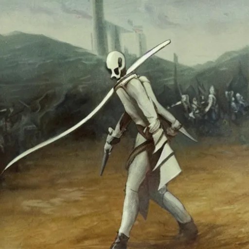 slender long sword, white hilt, thrust into the Stable Diffusion OpenArt