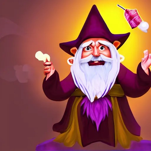 gnome archmage wearing purple robes, a floppy wizard Stable Diffusion