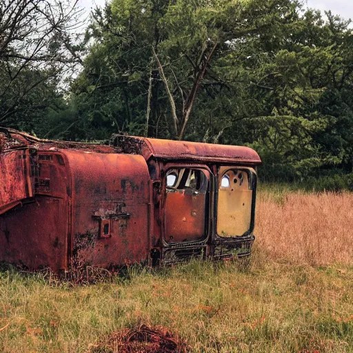 in a dried out field, rusted washing machine with huge Stable Diffusion OpenArt