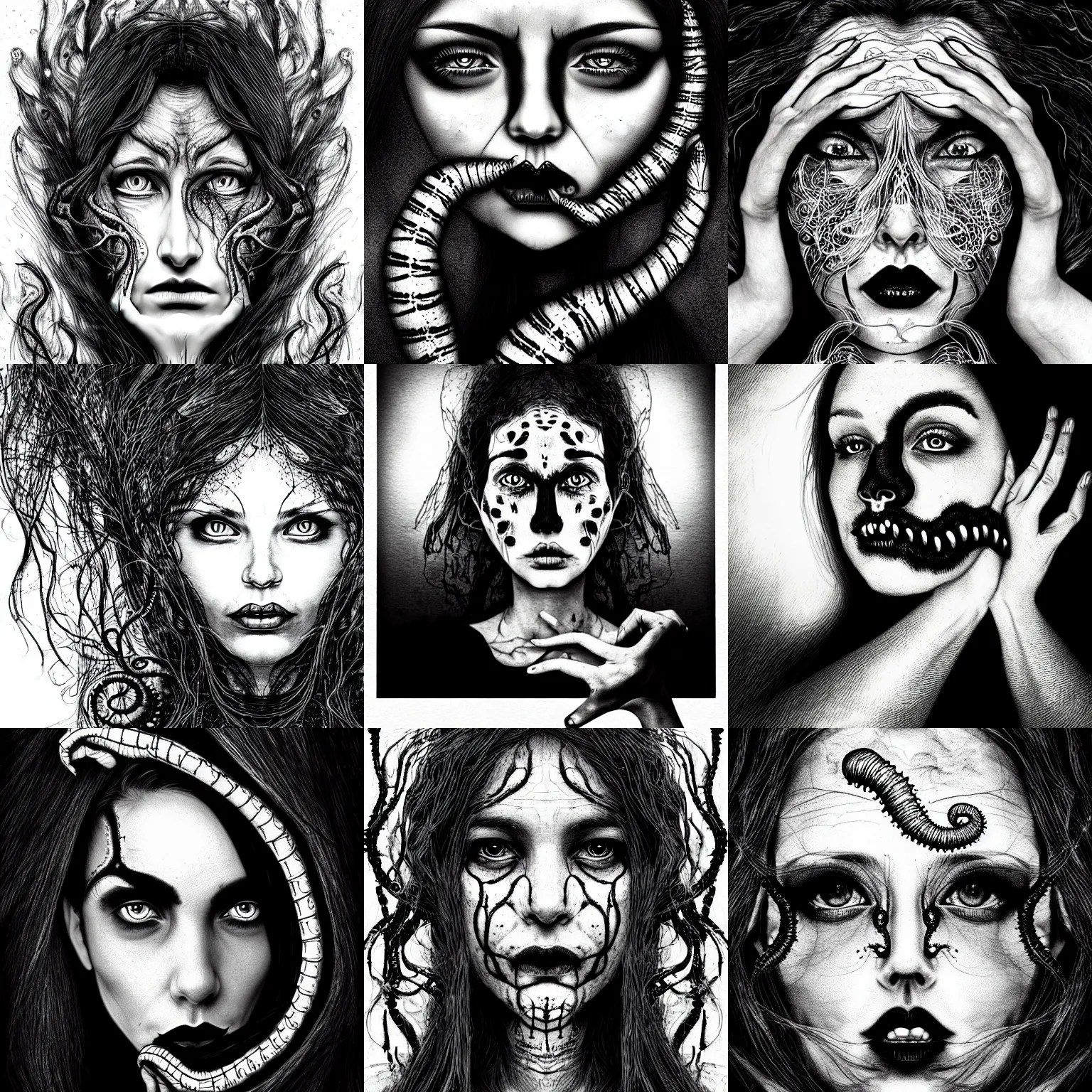 pen and ink portrait of a women with lovecraftian Stable Diffusion