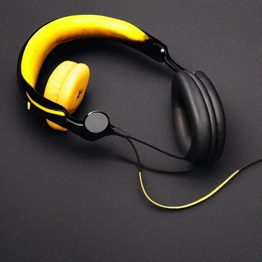bananashaped headphones, product photo, studio Stable Diffusion