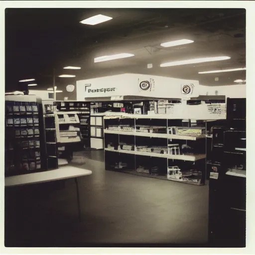 “Fred Meyer electronics department in 1990. Polaroid” Stable Diffusion
