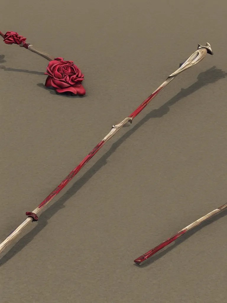 doublebladed rosecolored scythe, the two blades are Stable Diffusion