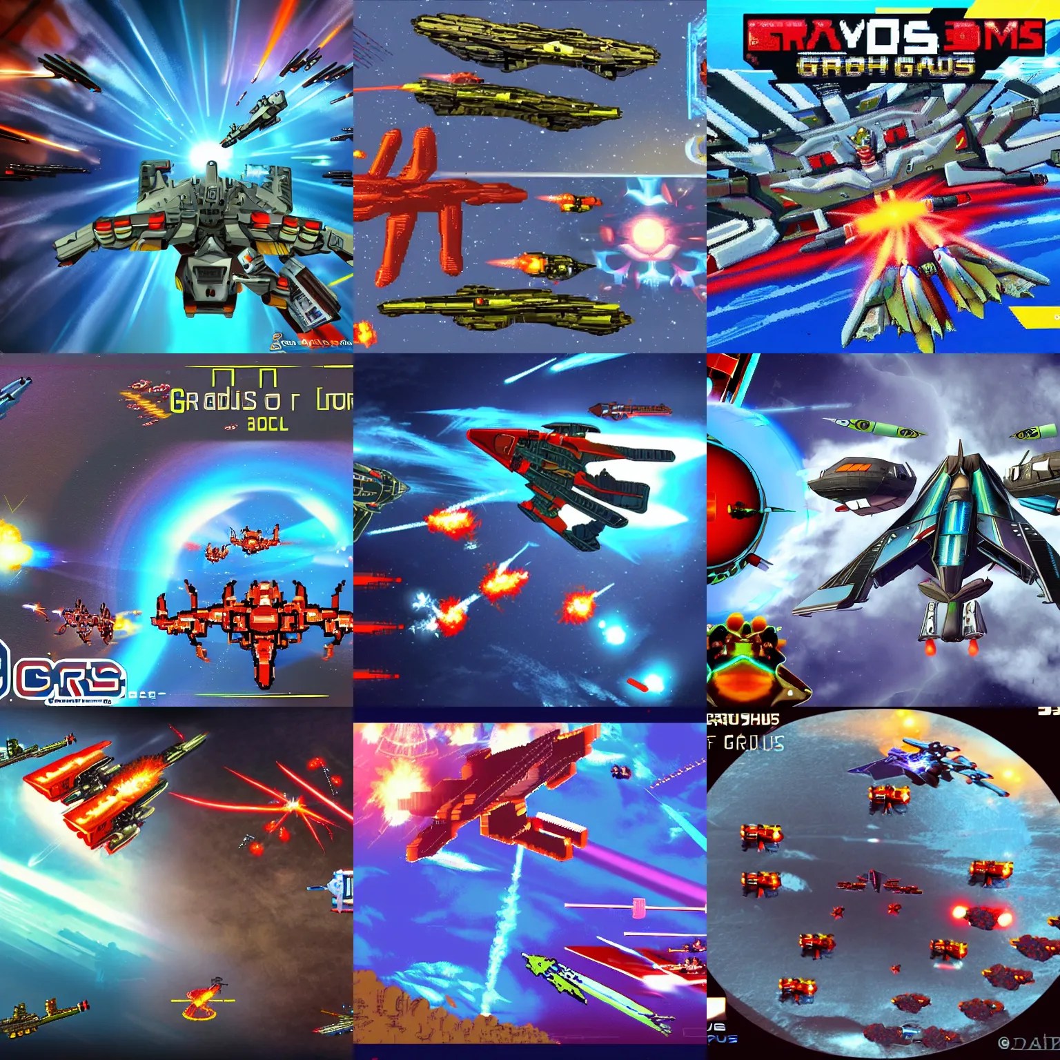 concept of a shoot em up game with gradius V style, 3d Stable