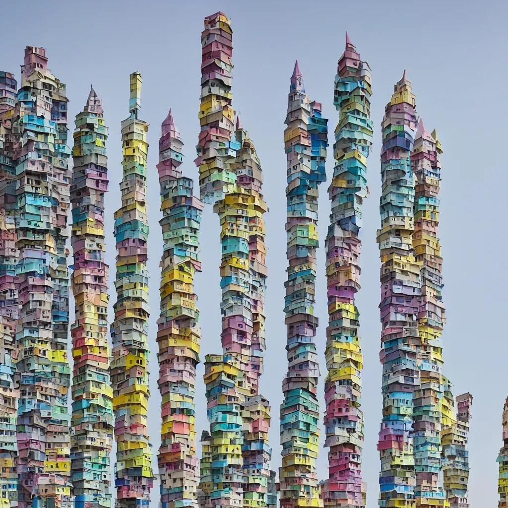 close up towers made up of colourful squatter Stable Diffusion