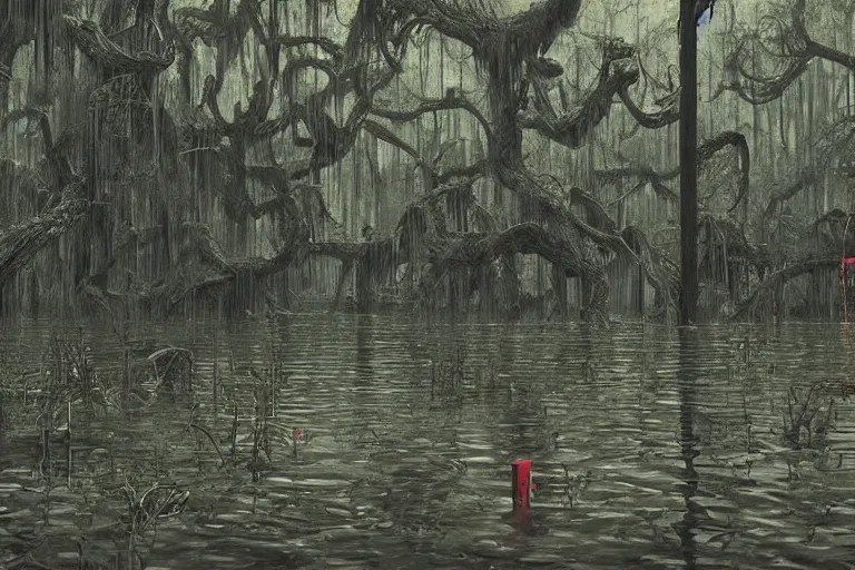 scene from louisiana swamps,, neon cross, voodoo, 8 k, Stable Diffusion OpenArt