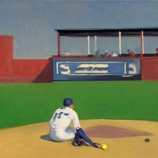 View from behind home plate, by Edward Hopper, full Stable Diffusion