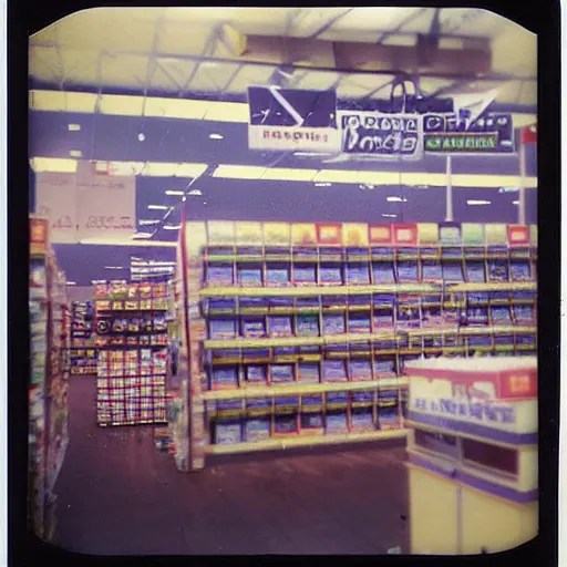 “Walmart electronics department in 1990. Polaroid” Stable Diffusion