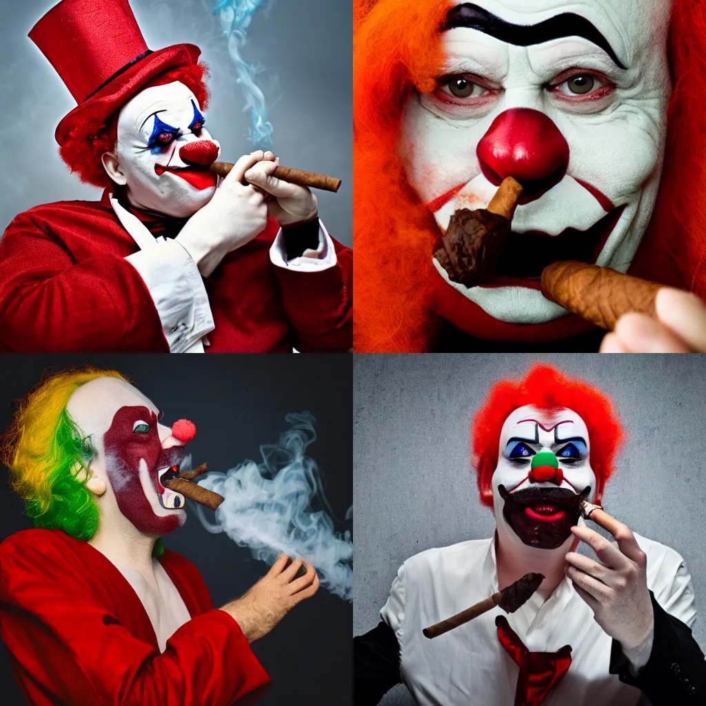 an evil clown smoking a cigar Stable Diffusion OpenArt