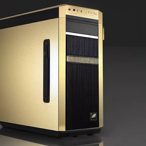 a beautiful photo of a golden PC case, ultra realistic Stable