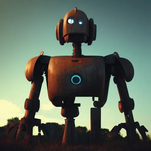 The Iron Giant wandering a junkyard, mysterious, Stable Diffusion
