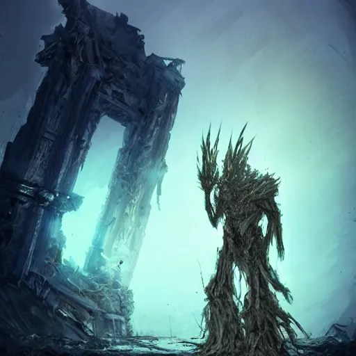 Concept art of a half destroyed (Sentinel) holding the Stable